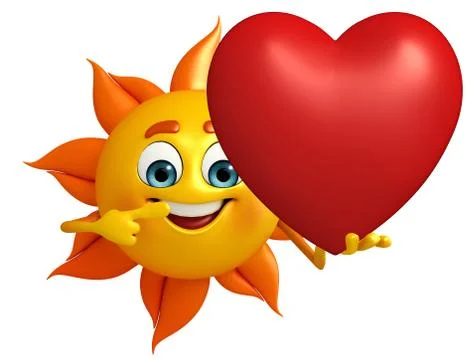Sun character with red heart Stock Illustration