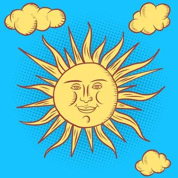 Sun character. round face stylized retro style Stock Illustration