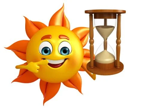 Sun character with sand clock Stock Illustration