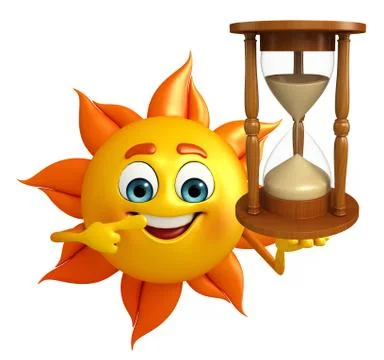 Sun character with sand clock Stock Illustration