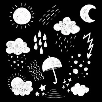 Sun. Children's drawings. Elements for the design of postcards, backgrounds, Stock Illustration