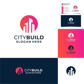 Sun, circle with building logo design, city, real estate and business card Stock Illustration