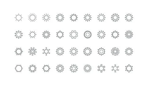 Sun with circle frame, curve and triangle, heart and curl, flourish rays line Stock Illustration