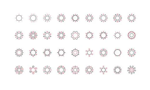 Sun with circle frame, curve and triangle, heart and curl, flourish rays line Stock Illustration