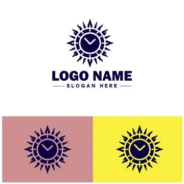 Sun clock icon Sundial Solar timepiece Solar clock flat logo sign symbol ed.. Stock Illustration