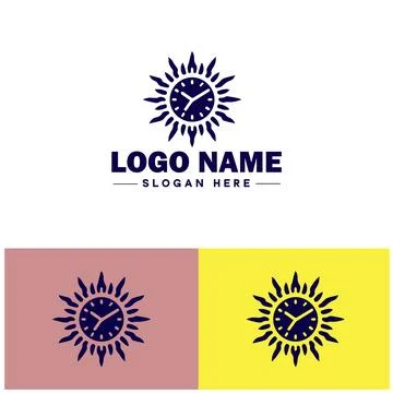 Sun clock icon Sundial Solar timepiece Solar clock flat logo sign symbol ed.. Stock Illustration