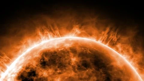 Sun Close Up Animation with Bright Corona Solar Energy Star Background Stockbeeldmateriaal 331774200