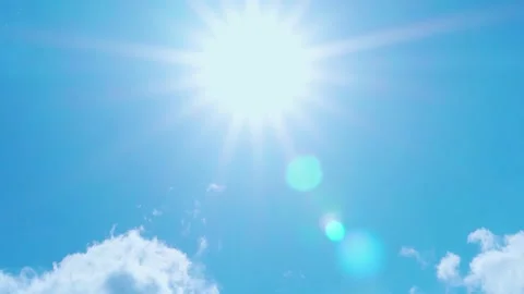 Sun Close-up Sunlight Flare Rays Sunbeams Daylight Sunshine in Pure Blue Sky and Stock Footage 314098060