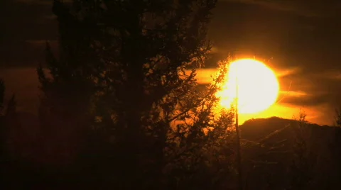 Sun closeup through heat waves of forest fire Stock Footage 711295