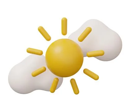 Sun cloud 3d weather. isolated minimal 3d render illustration in cartoon tr.. Stock Illustration
