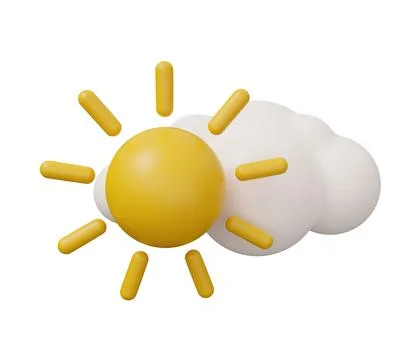 Sun cloud 3d weather. isolated minimal 3d render illustration in cartoon tr.. Illustrazione stock