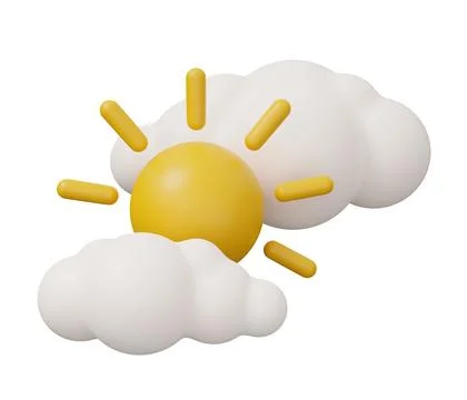 Sun cloud 3d weather. isolated minimal 3d render illustration in cartoon tr.. Stock Illustration