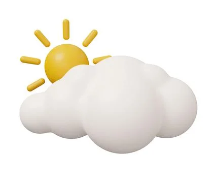 Sun cloud 3d weather. isolated minimal 3d render illustration in cartoon tr.. Stock Illustration