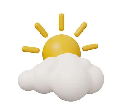Sun cloud 3d weather. isolated minimal 3d render illustration in cartoon tr.. Stock Illustration