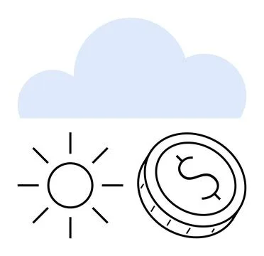 Sun, Cloud, and Coin - Elements Representing Weather and Financial Concepts.. Stock Illustration