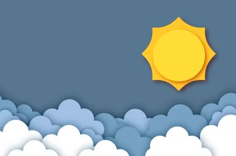 Sun with cloud. Cloudy sky. Paper cut Weather. Stock Illustration
