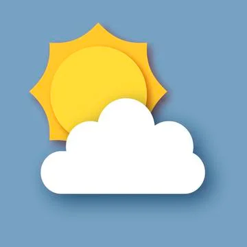 Sun with cloud. Cloudy sky. Paper cut Weather. Illustrazione stock