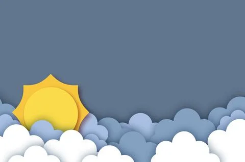 Sun with cloud. Cloudy sky. Paper cut Weather. Stock Illustration
