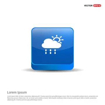 Sun Cloud Icon - 3d Blue Button Stock Illustration