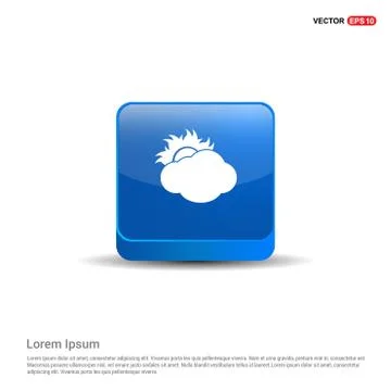 Sun Cloud Icon - 3d Blue Button 스톡 일러스트
