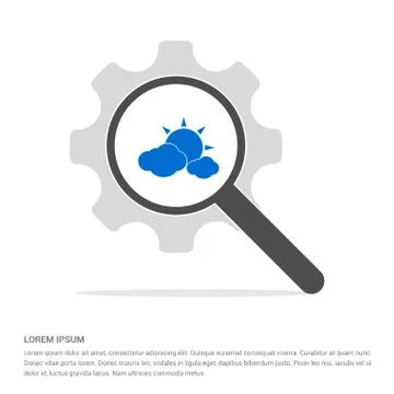 Sun Cloud Icon Search Glass with Gear Symbol Icon template Stock Illustration