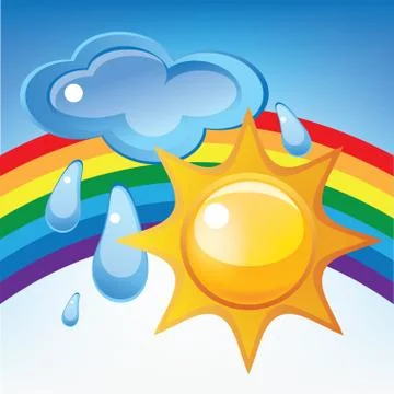 Sun, cloud, rain and rainbow Stock Illustration