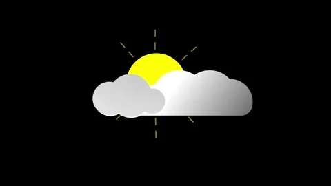 Sun &amp; Cloud Weather Icon Animation on Black Background – 4K Visual. Stock Footage 286145095