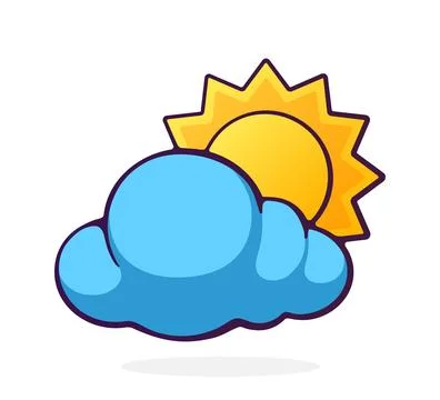 Sun with cloud. Weather symbol. Vector illustration Stock Illustration