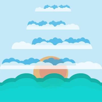 The sun in the clouds above the sea Stock Illustration