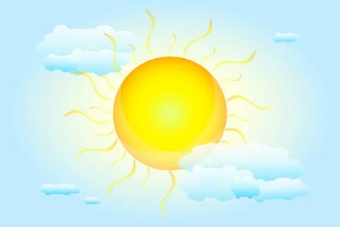 Sun, clouds and blue sky. Warm summer or spring sunny day concept. Stock Illustration