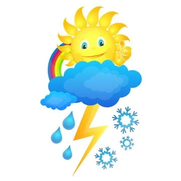 Sun in the clouds and different weather Stock Illustration