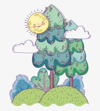 Sun with clouds and natural trees in the mountains 스톡 일러스트