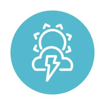 Sun with clouds and thunder, block and flat style icon Stock Illustration