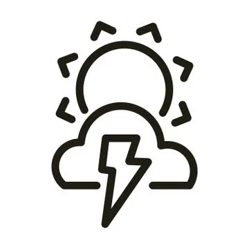 Sun with clouds and thunder, line style icon Stock Illustration