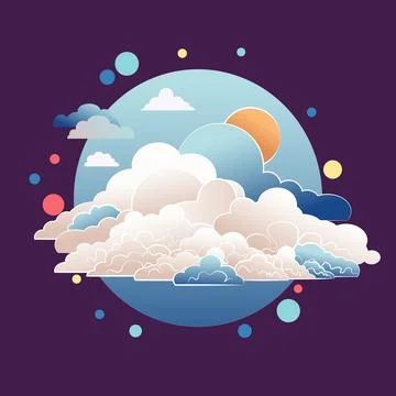 Sun in the clouds with coloured circles Stock Illustration