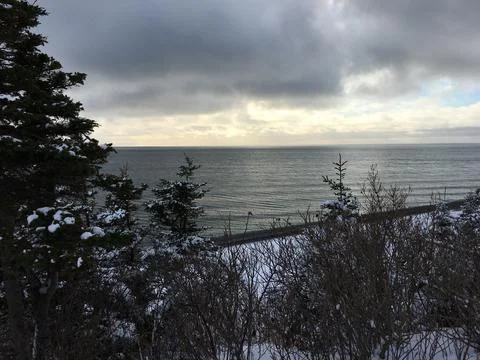 Sun &amp; Clouds over the Atlantic Coast on a Winter's day in Stephenville. Stock Photos