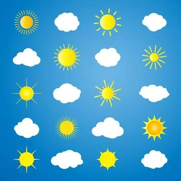 Sun clouds rain icons isolated pattern elements vector template weather 스톡 일러스트