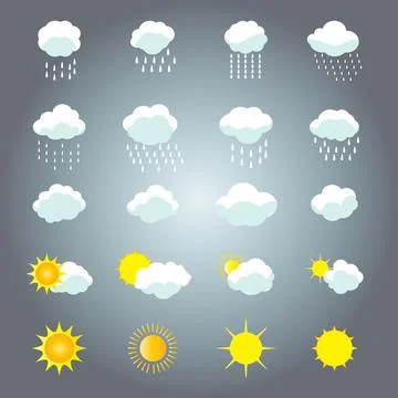 Sun clouds rain icons isolated pattern elements vector template weather Illustrazione stock