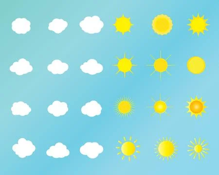 Sun clouds rain icons isolated pattern elements vector template weather 스톡 일러스트