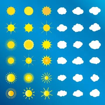 Sun clouds rain icons isolated pattern elements vector template weather Illustrazione stock