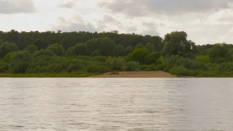 Sun, Clouds, Sand And Blue Sky Over The River Stock Footage