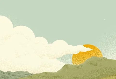 Sun Clouds Sky Over Mountain Range Illustration Stock Illustration