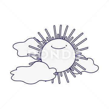 Sun clouds summer hot cartoon character icon design line style Stock Illustrationen