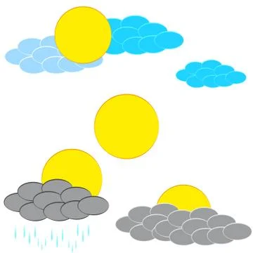 Sun with clouds on white background Illustrazione stock