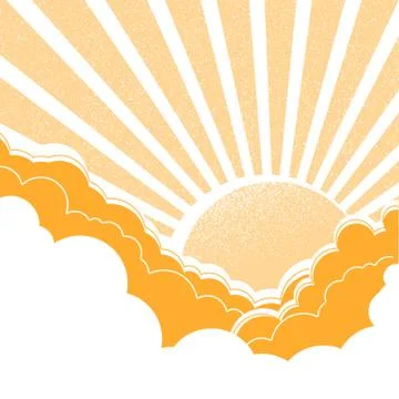 Sun with clouds.Vector nature yellow background Stock Illustration