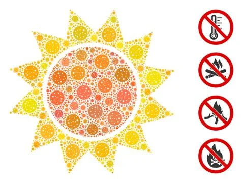 Sun Collage of Covid Virus Elements Stockillustratie
