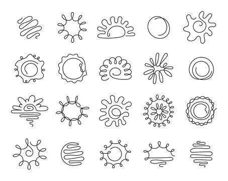 Sun continuous line outline set Stock Illustration