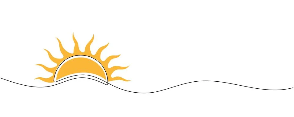 Sun continuous one line art drawing. Summer sun contour line sign. Vector ill Stock Illustration