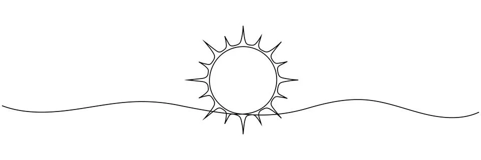 Sun continuous one line art drawing. Summer sun contour line sign. Vector i.. Stock Illustration
