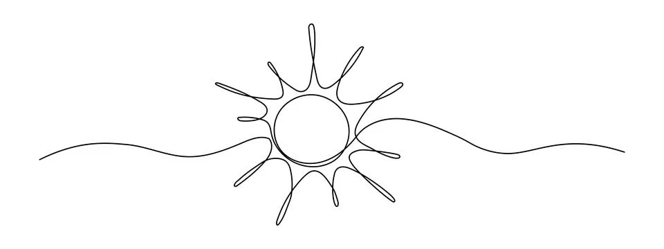 Sun continuous one line drawing. Summer sun contour sign. Vector sketch isolated Stock Illustration